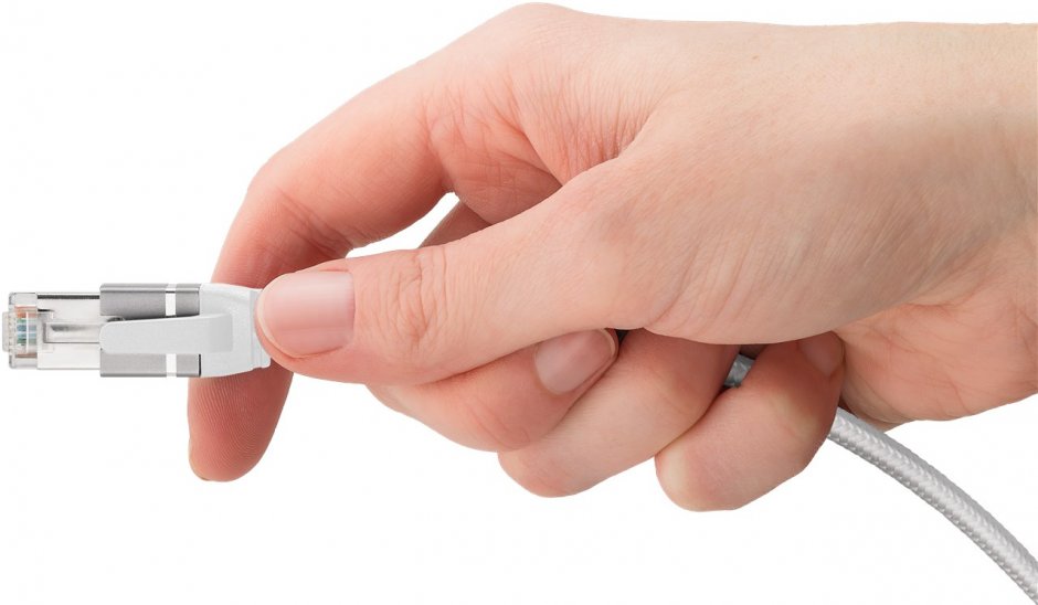 Imagine Cablu de retea USB type C la RJ45 Gigabit Cat.6 Slim 3m brodat Alb, Goobay G74388